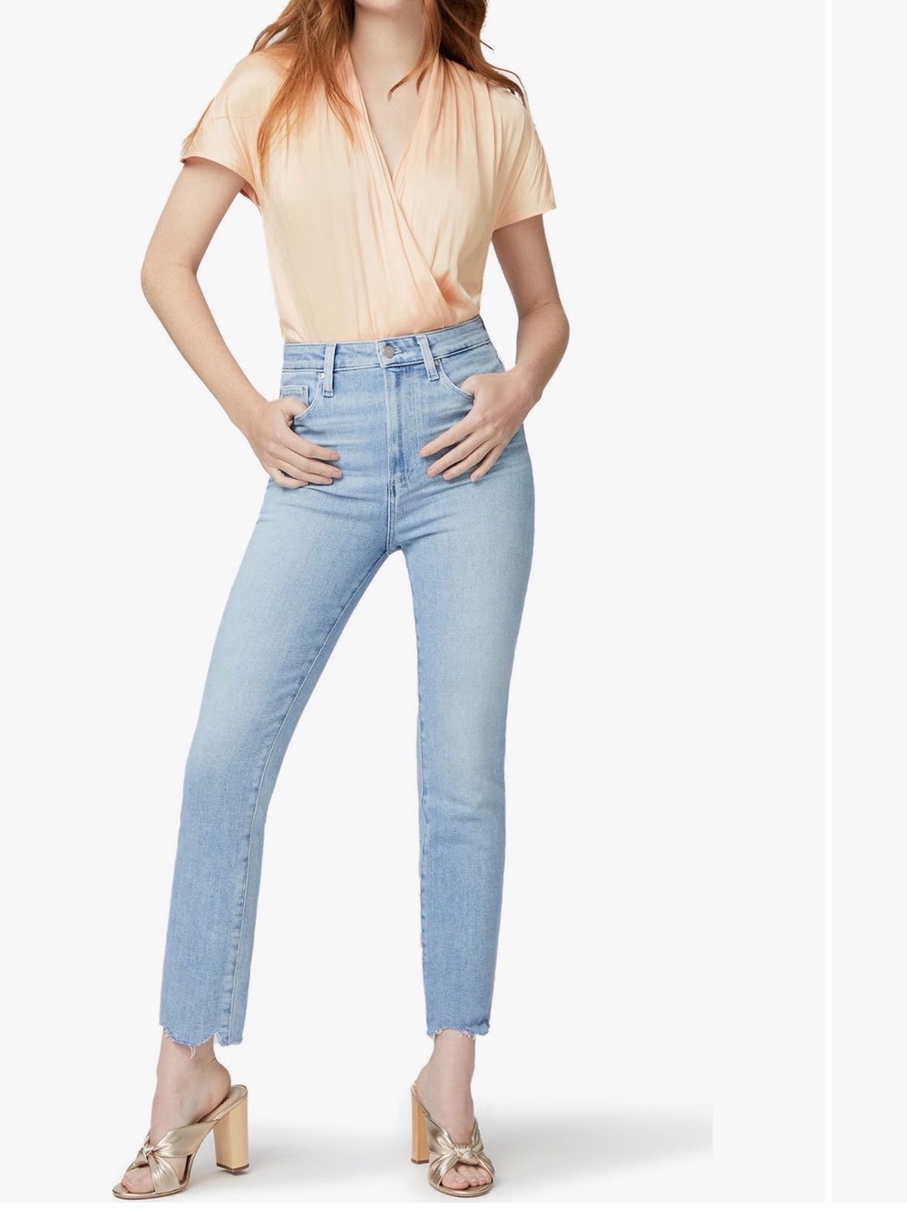 PAIGE Light Blue High-Rise Straight Crop Jeans with Raw Hem